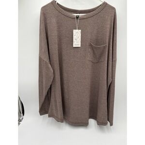 AUTOMET Women's 2XL Brown Long Sleeve Pocket Top Soft Stretch Tunic Casual NWT